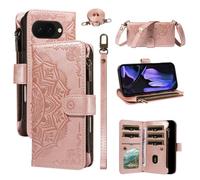 LMFULM® Case for Google Pixel 10a (GE1GQ, GV0BP, G4H7L) (6.3 Inch) PU Leather Cover Lanyard Zipper Card Slots Wallet Mandala Print Shoulder Bag Stand Phone Protective Case Rose Gold