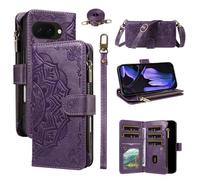 LMFULM® Case for Google Pixel 10a (GE1GQ, GV0BP, G4H7L) (6.3 Inch) PU Leather Cover Lanyard Zipper Card Slots Wallet Mandala Print Shoulder Bag Stand Phone Protective Case Purple