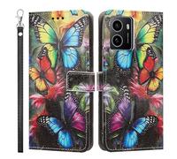 LMFULM® Case for HMD Pulse/Pulse+/ Pulse Pro (6.65 Inch) PU Leather Cover Lanyard Wallet Phone Protective Case Colourful Butterfly Pattern Stand Function Book Style Holster