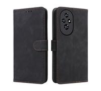 LMFULM® Case for Honor 200 (ELI-AN00, ELI-NX9) (6.7 Inch) PU Leather Case Magnetic Phone Protective Cover with Stand Holster Anti-Theft Brush Wallet Retro Scrub Black