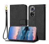 LMFULM® Case for Honor 50 (NTH-AN00, NTH-NX9) (6.57 Inch) PU Leather Cover Magnetic Wallet Case Phone Protective Case Litchi Print Stent Function Flip Case Black