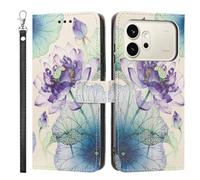 LMFULM® Case for Honor 600/600 Pro VKJ-NX9 (6.57 Inch) PU Leather Cover Lanyard Wallet Phone Protective Case Purple Lotus Pattern Stand Function Book Style Holster