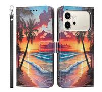 LMFULM® Case for Honor 600/600 Pro VKJ-NX9 (6.57 Inch) PU Leather Cover Lanyard Wallet Phone Protective Case Hawaii Sunset Pattern Stand Function Book Style Holster