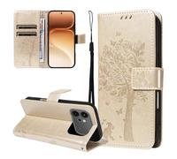 LMFULM® Case for Honor 600/600 Pro VKJ-NX9 (6.57 Inch) PU Leather Cover Wallet Phone Protective Case Embossing Tree and Cat Pattern Stand Flip Case Holster Case Gold