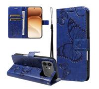 LMFULM® Case for Honor 600/600 Pro VKJ-NX9 (6.57 Inch) PU Leather Cover Wallet Phone Protective Case Embossing Butterfly Pattern Stand Function Flip Case Holster Case Blue