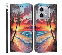 LMFULM® Case for Honor 600 Lite/ 500 Smart LNA-NX1 (6.6 Inch) PU Leather Cover Lanyard Wallet Phone Protective Case Hawaii Sunset Pattern Stand Function Book Style Holster