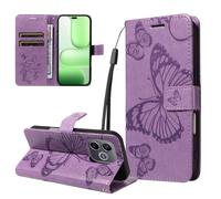 LMFULM® Case for Honor 600 Lite LNA-NX1 (6.6 Inch) PU Leather Cover Wallet Phone Protective Case Embossing Butterfly Pattern Stand Function Flip Case Holster Case Lavender