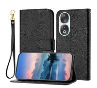 LMFULM® Case for Honor 90 (REA-AN00, REA-NX9) (6.7 Inch) PU Leather Cover Magnetic Wallet Case Phone Protective Case Litchi Print Stent Function Flip Case Black