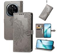 LMFULM® Case for Honor Magic 7 Pro (PTP-N49, PTP-AN10) (6.8 Inch) PU Leather Cover Magnetic Wallet Case Phone Protective Case Mandala Embossing Design Stent Function Flip Case Gray