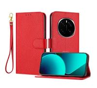 LMFULM® Case for Honor Magic 7 PTP-AN00 (6.78 Inch) PU Leather Cover Magnetic Lanyard Wallet Phone Protective Case Litchi Print Stent Holster Flip Case Red