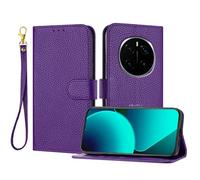 LMFULM® Case for Honor Magic 7 PTP-AN00 (6.78 Inch) PU Leather Cover Magnetic Lanyard Wallet Phone Protective Case Litchi Print Stent Holster Flip Case Purple