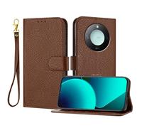 LMFULM® Case for Honor X60 / X9c Smart BRC-AN00 (6.8 Inch) PU Leather Cover Magnetic Lanyard Wallet Phone Protective Case Litchi Print Stent Holster Flip Case Brown