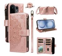 LMFULM® Case for Honor X6d LNA-NX1 (6.75 Inch) PU Leather Cover Lanyard Zipper Card Slots Wallet Mandala Print Shoulder Bag Stand Phone Protective Case Rose Gold