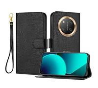 LMFULM® Case for Honor X9c / X60 Pro BRP-AN00 (6.8 Inch) PU Leather Cover Magnetic Lanyard Wallet Phone Protective Case Litchi Print Stent Holster Flip Case Black