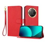 LMFULM® Case for Honor X9c / X60 Pro BRP-AN00 (6.8 Inch) PU Leather Cover Magnetic Lanyard Wallet Phone Protective Case Litchi Print Stent Holster Flip Case Red