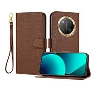 LMFULM® Case for Honor X9c / X60 Pro BRP-AN00 (6.8 Inch) PU Leather Cover Magnetic Lanyard Wallet Phone Protective Case Litchi Print Stent Holster Flip Case Brown