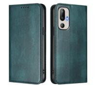 LMFULM® Case for HTC U24 Pro (6.8 Inch) PU Leather Case Magnetic Adsorption Phone Protective Cover with Stand Retro Holster Anti-Theft Brush Wallet Dark Green