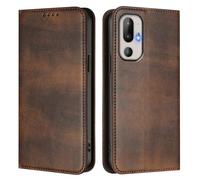 LMFULM® Case for HTC U24 Pro (6.8 Inch) PU Leather Case Magnetic Adsorption Phone Protective Cover with Stand Retro Holster Anti-Theft Brush Wallet Brown