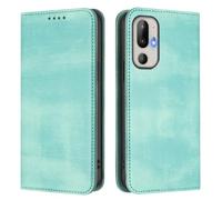 LMFULM® Case for HTC U24 Pro (6.8 Inch) PU Leather Case Magnetic Adsorption Phone Protective Cover with Stand Retro Holster Anti-Theft Brush Wallet Light Green