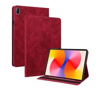 LMFULM® Case for Huawei MatePad SE 11 2024 (11 Inch) PU Leather Protective Shell Smart Case with Stand Case Flip Cover Holster Embossing Big Butterfly Red
