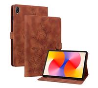 LMFULM® Case for Huawei MatePad SE 11 2024 (11 Inch) PU Leather Protective Shell Wallet with Stand Case Flip Cover Holster Lotus Print Brown