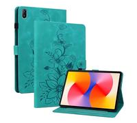 LMFULM® Case for Huawei MatePad SE 11 2024 (11 Inch) PU Leather Protective Shell Wallet with Stand Case Flip Cover Holster Lotus Print Green