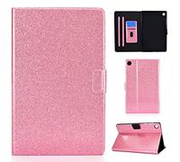 LMFULM® Case for Lenovo Tab M10 3rd Gen TB-328F (10.1 Inch) PU Leather Case Protective Shell with Sleep/Wake Stand Shining Flip Cover Glitter Sparkle Pink