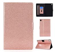 LMFULM® Case for Lenovo Tab M10 3rd Gen TB-328F (10.1 Inch) PU Leather Case Protective Shell with Sleep/Wake Stand Shining Flip Cover Glitter Sparkle Rose Gold
