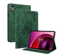 LMFULM® Case for Lenovo Tab M11 TB-330FC (11 Inch) PU Leather Protective Shell Smart Case with Stand Case Flip Cover Holster Embossing Big Butterfly Green