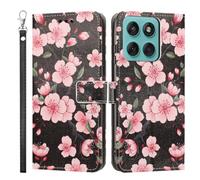 LMFULM® Case for Motorola Edge 60 Fusion/ 60 Pro XT2503/XT2507 (6.67 Inch) PU Leather Cover Lanyard Wallet Phone Protective Case Cherry Blossoms Pattern Stand Function Book Style Holster