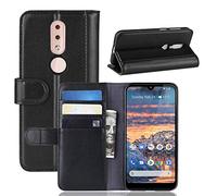 LMFULM® Case for Nokia 4.2 (5.71 Inch) PU Genuine Leather Case Magnetic Wallet Case Stent Function Flip Case Cover for Nokia 4.2 Black