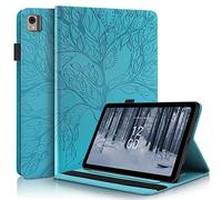 LMFULM® Case for Nokia T21 (10.4 Inch) PU Leather Case Protective Shell with Sleep/Wake Stand Case Flip Cover Embossing Happy Tree Lake Blue