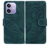 LMFULM® Case for Oppo A3 / A3x / A40 / A40M / A5i / A5X / A60 (6.67 Inch) PU Leather Cover Magnetic Wallet Case Phone Protective Case Tiger Print Stent Function Flip Case Green