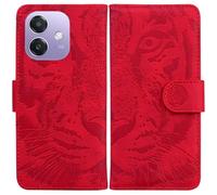 LMFULM® Case for Oppo A3 / A3x / A40 / A40M / A5i / A5X / A60 (6.67 Inch) PU Leather Cover Magnetic Wallet Case Phone Protective Case Tiger Print Stent Function Flip Case Red