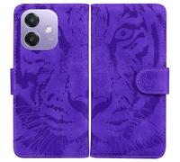 LMFULM® Case for Oppo A3 / A3x / A40 / A40M / A5i / A5X / A60 (6.67 Inch) PU Leather Cover Magnetic Wallet Case Phone Protective Case Tiger Print Stent Function Flip Case Purple