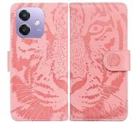 LMFULM® Case for Oppo A3 / A3x / A40 / A40M / A5i / A5X / A60 (6.67 Inch) PU Leather Cover Magnetic Wallet Case Phone Protective Case Tiger Print Stent Function Flip Case Pink