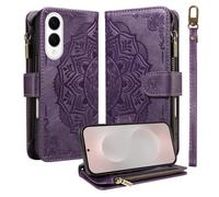 LMFULM® Case for Samsung Galaxy S25 Edge/SM-S937 (6.66 Inch) PU Leather Cover Lanyard Zipper Card Slots Wallet Mandala Print Shoulder Bag Stand Phone Protective Case Purple