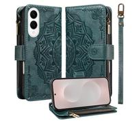 LMFULM® Case for Samsung Galaxy S25 Edge/SM-S937 (6.66 Inch) PU Leather Cover Lanyard Zipper Card Slots Wallet Mandala Print Shoulder Bag Stand Phone Protective Case Green