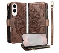LMFULM® Case for Samsung Galaxy S25 Edge/SM-S937 (6.66 Inch) PU Leather Cover Lanyard Zipper Card Slots Wallet Mandala Print Shoulder Bag Stand Phone Protective Case Brown