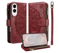 LMFULM® Case for Samsung Galaxy S25 Edge/SM-S937 (6.66 Inch) PU Leather Cover Lanyard Zipper Card Slots Wallet Mandala Print Shoulder Bag Stand Phone Protective Case Red
