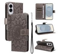LMFULM® Case for Samsung Galaxy S25 Edge/SM-S937 (6.66 Inch) PU Leather Cover Wallet Phone Protective Case Embossing Sunflower Pattern Stand Function Flip Case Holster Case Gray