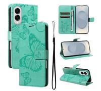 LMFULM® Case for Samsung Galaxy S25 Edge/SM-S937 (6.66 Inch) PU Leather Cover Wallet Phone Protective Case Embossing Butterfly Pattern Stand Function Flip Case Holster Case Green