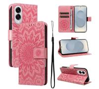 LMFULM® Case for Samsung Galaxy S25 Edge/SM-S937 (6.66 Inch) PU Leather Cover Wallet Phone Protective Case Embossing Sunflower Pattern Stand Function Flip Case Holster Case Pink