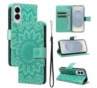 LMFULM® Case for Samsung Galaxy S25 Edge/SM-S937 (6.66 Inch) PU Leather Cover Wallet Phone Protective Case Embossing Sunflower Pattern Stand Function Flip Case Holster Case Green
