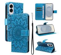 LMFULM® Case for Samsung Galaxy S25 Edge/SM-S937 (6.66 Inch) PU Leather Cover Wallet Phone Protective Case Embossing Sunflower Pattern Stand Function Flip Case Holster Case Blue