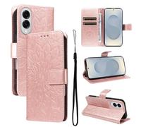 LMFULM® Case for Samsung Galaxy S25 Edge/SM-S937 (6.66 Inch) PU Leather Cover Wallet Phone Protective Case Embossing Sunflower Pattern Stand Function Flip Case Holster Case Rose Gold