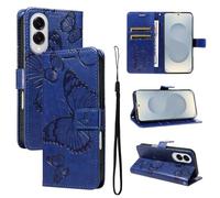 LMFULM® Case for Samsung Galaxy S25 Edge/SM-S937 (6.66 Inch) PU Leather Cover Wallet Phone Protective Case Embossing Butterfly Pattern Stand Function Flip Case Holster Case Blue
