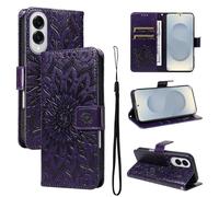 LMFULM® Case for Samsung Galaxy S25 Edge/SM-S937 (6.66 Inch) PU Leather Cover Wallet Phone Protective Case Embossing Sunflower Pattern Stand Function Flip Case Holster Case Purple