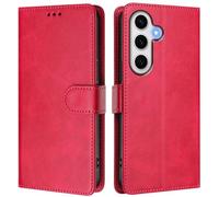LMFULM® Case for Samsung Galaxy S25 FE/SM-S731 (6.7 Inch) PU Leather Case Magnetic Phone Protective Cover Wallet Stand Cover Flip Case Holster Rose Red