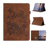 LMFULM® Case for Samsung Galaxy Tab A7 SM-T500/T505 (10.4 Inch) PU Leather Protective Case Wallet with Sleep/Wake Stand Shell Flip Cover Holster Butterfly Love Rose Pattern Brown